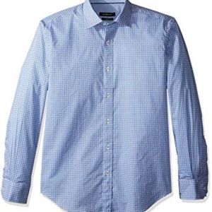 Bugatchi Classic Blue Printed Button Up Shaped Fit
